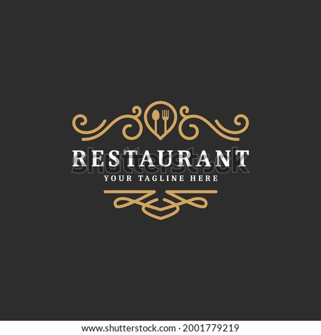 Royal Luxury Restaurant or Cafe Logo Template Flourish Ornament Line, Vintage Retro Bistro Icon Symbol, Suitable for Food Business Royalty-Free Stock Photo #2001779219