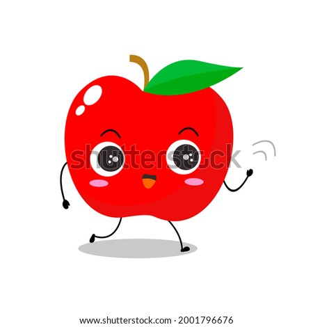  Lovely red apple illustration walking and greeting. Adorable red apple character vector for mascot, logo, symbol on application, books, comic, art