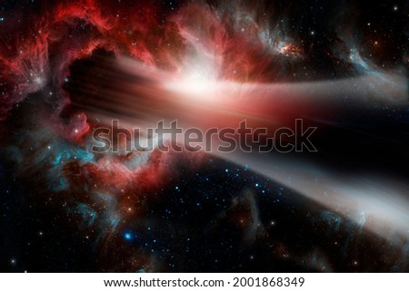 Outer space. A wormhole. Distortion of space. A black hole. The portal. A light tunnel in the universe. The movement of energy. The galaxy. The nebula. Elements of the image provided by NASA. Royalty-Free Stock Photo #2001868349