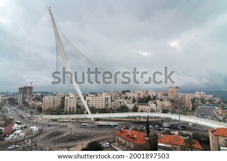 Jerusalem Chords Bridge at cloudy day Royalty-Free Stock Photo #2001897503