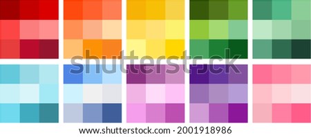 Set of Rainbow color palette in red orange yellow green blue purple pink, colorful squares, scrapbook paper, card template, pride, lgbt, wallpaper background, vector illustration, shades of rainbow Royalty-Free Stock Photo #2001918986