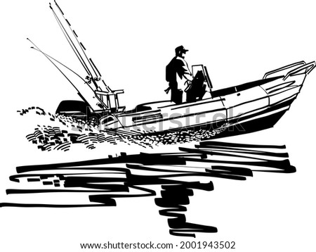 silhouette of a fisherman with fishing boat