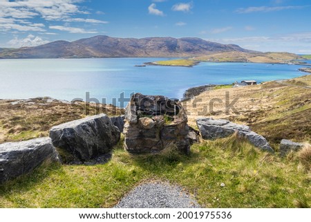 Barra is an island in the Outer Hebrides, Scotland, and the second southernmost inhabited island there, after the adjacent island of Vatersay Royalty-Free Stock Photo #2001975536