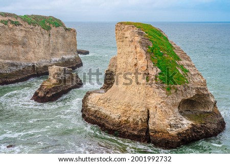 An amazing landscape visible from the Pacific Highway called Shark Fin Bay or Shark Teeth Beach, California