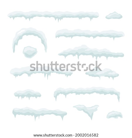 Set of ice caps. Snowdrifts, icicles, elements winter decor. Royalty-Free Stock Photo #2002016582