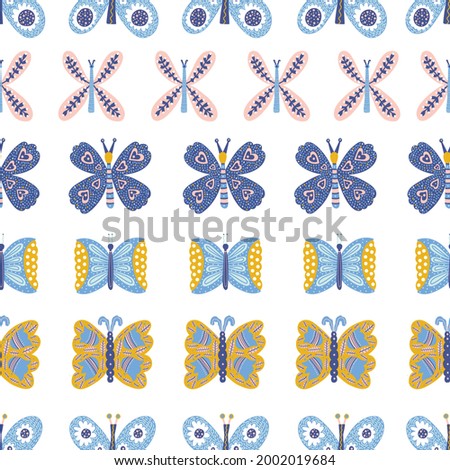 Cute butterflies. Vector seamless pattern. Endless pattern can be used for ceramic tile, wallpaper, linoleum, textile, web page background