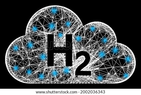 Shiny crossing mesh hydrogen gas carcass with bright dots. Constellation vector frame created from hydrogen gas symbol and intersected white lines. Sparkle constellation mesh hydrogen gas,