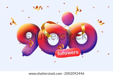 banner with 900 followers thank you 3d Purple Violet balloons and colorful confetti. Vector illustration 3d numbers for social media 900 followers thanks, Blogger celebrating subscribers, likes