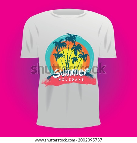 Summer T-shirt design with Palms and sunset 