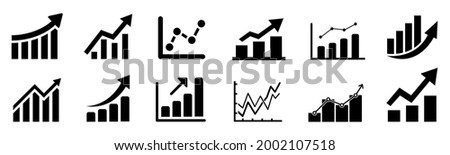 Set graph diagram up icon, business growth success chart with arrow, business bar sign, profit growing symbol, progress bar symbol, growing graph icons, growths chart collection – vector