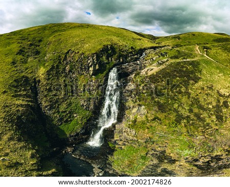Aerial view of The Grey Mare's Tail, a waterfall near Moffat, Scotland Royalty-Free Stock Photo #2002174826