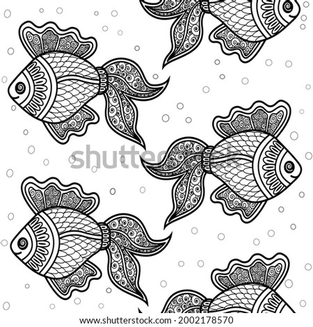 Black and white vector illustration of a fish. An idea for a logo,fashion illustrations, patterns, magazines, printing on clothes, advertising, drawing and creativity.