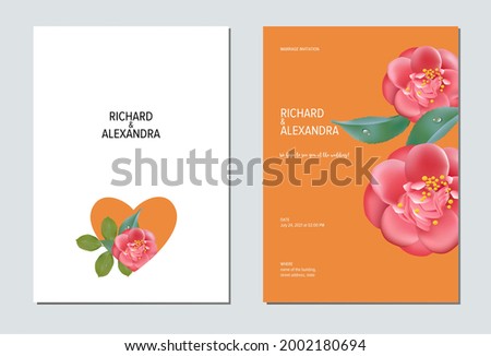 Floral wedding invitation card template design, Camellia flowers with leaves