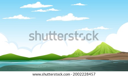 Blank nature landscape at daytime scene with mountain background illustration
