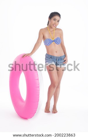Asian woman hold rubber ring