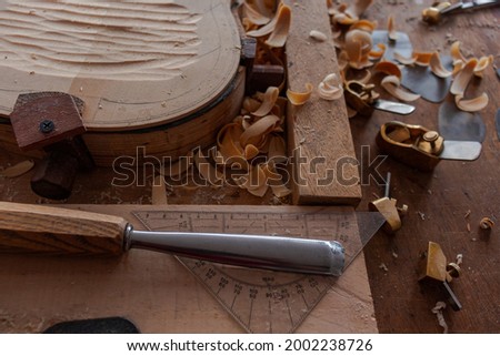 Luthier's workshop where luthier use many tools to works for create a new violin