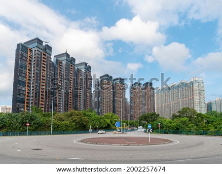 High rise residential building and road in Hong Kong city