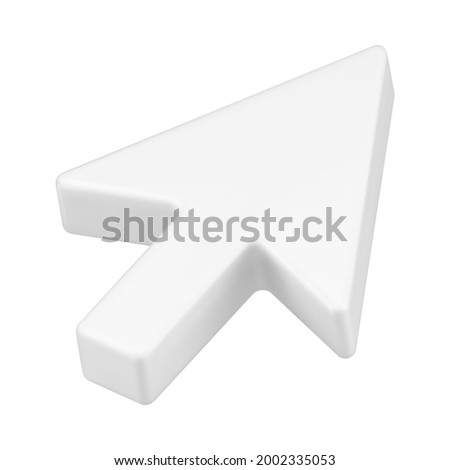 White arrow pointer 3d realistic icon. Geometric mouse cursor for website. Realistic computer interface for choosing online actions. Corrector of right direction to goal. Vector illustration Royalty-Free Stock Photo #2002335053