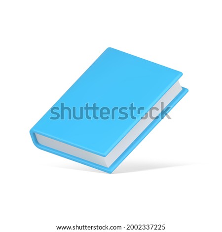 Blue 3d book vector icon. Hardcover educational literature. Scientific volume mathematical and geometric formulas. Interesting fiction and classics. Extensive knowledge and entertainment.
