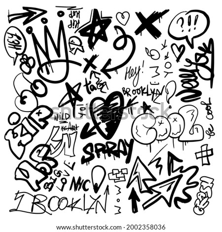 black graffity urban elements in vector isolated on white background. Tags, spray, graffity, signs. 
 Royalty-Free Stock Photo #2002358036