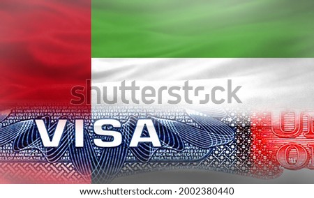 United States of America Visa Document, with United Arab Emirates flag in the background.
