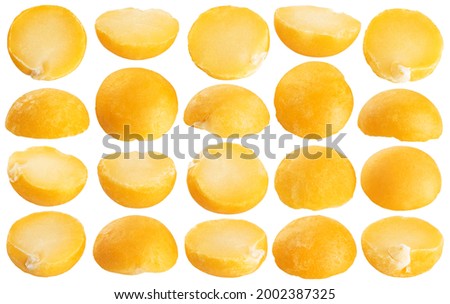 Yellow split peas isolated on white background. Collection with clipping path. Royalty-Free Stock Photo #2002387325