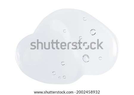 Close up macro Aloe vera gel serum cosmetic texture isolated on white background with bubbles clipping path. Cruelty free. Lemongrass gel skincare product. antibacterial liquid moisturizing.