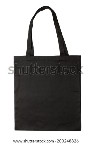 Black fabric bag isolated on white background. Blank reusable bag. Flat lay Royalty-Free Stock Photo #200248826