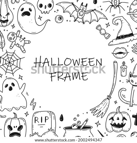 Frame made of Halloween doodle elements. A set of Halloween doodles. Vector illustration.