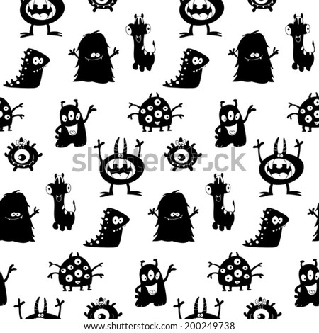 Cute monsters silhouettes seamless pattern