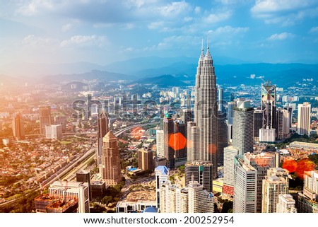 Kuala Lumpur skyline with the Petronas Towers and other skyscrapers. (Malaysia.) Royalty-Free Stock Photo #200252954