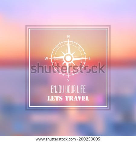 Summer sea travel abstract background with compass rose symbol. Sunset on the sea beach illustration