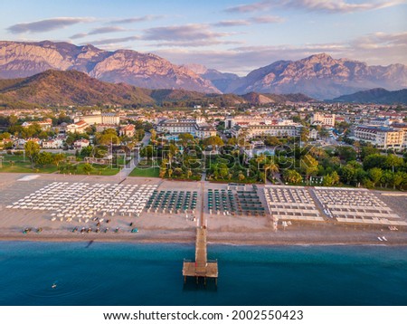 Morning view from the sea to the village of Camyuva in the Kemer area of Antalya province in Turkey Royalty-Free Stock Photo #2002550423