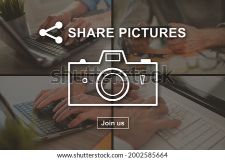 Pictures sharing concept illustrated by pictures on background