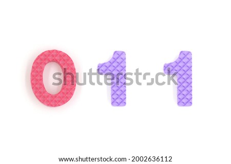 number 011 isolated on white background. Colorful letters on background close up. Alphabet toy. Number eleven.
