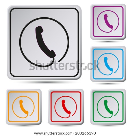 Set of colorful square button.Vector illustration Phone, flat icon