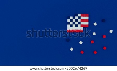 American flag made of magnetic cubes in pixel art style. American independence day concept.