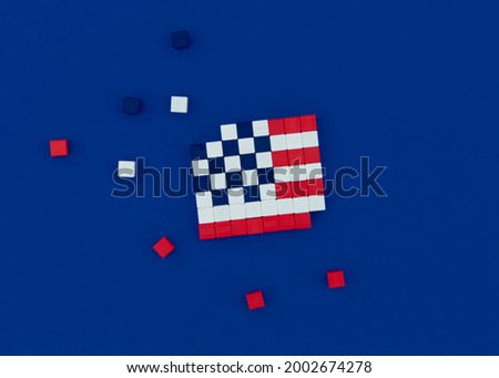 American flag made of magnetic cubes in pixel art style. American independence day concept.