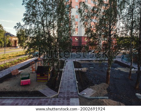 Architecture of brick houses. Residential area with apartments for family holidays.