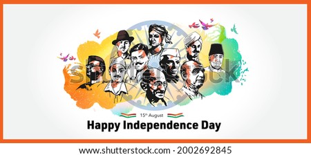 vector illustration of Indian independence Day festival tricolor background with Freedom Fighter Royalty-Free Stock Photo #2002692845