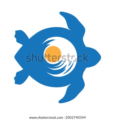sun and sea waves inside turtle shell, vector