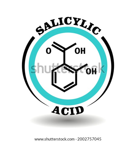 Circle vector icon with chemical formula of Salicylic Acid symbol for packaging signs of anti-acne cosmetics, tags of anti-flu medical aspirin products with acetyl salicylic ingredients Royalty-Free Stock Photo #2002757045