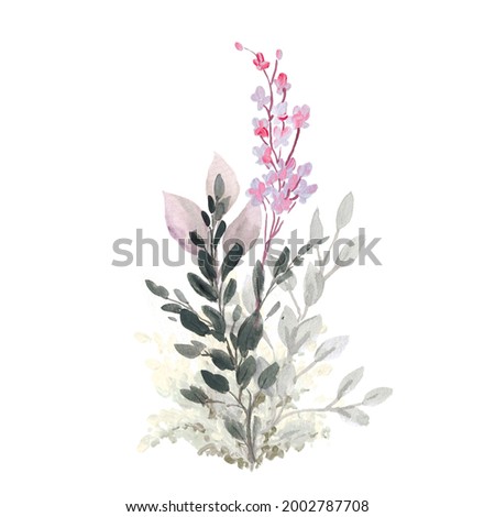 Watercolor Floral Illustration. Abstract Branch of Leaves Clip Art. Botanic Composition for Greeting Card or Invitation.