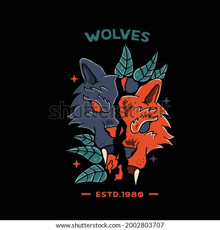 Wollf With Skull orange illustration for tshirt and tattoo