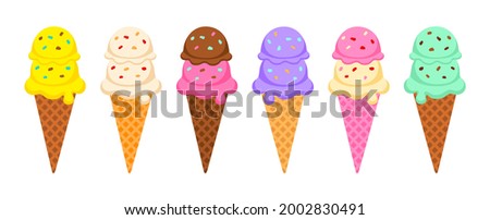 ice cream cone dessert collection vector illustration