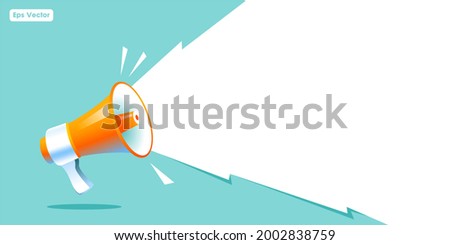 shouting megaphone vector Illustration on blue banner background, concept of join us, job vacancy and announcement in modern flat cartoon style design  Royalty-Free Stock Photo #2002838759