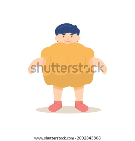 illustration of a boy wearing a pumpkin costume. celebrating Halloween and Thanksgiving. summer. illustration of a funny, cute, and adorable child. flat cartoon style. vector element design