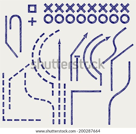 Parts and plan for the soccer game. Doodle style Royalty-Free Stock Photo #200287664