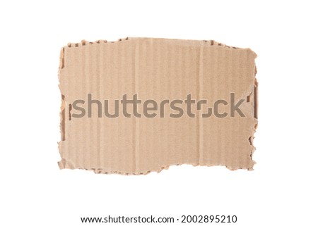 Piece of torn cardboard isolated on white background. Closeup view of recycled paper with empty space for text