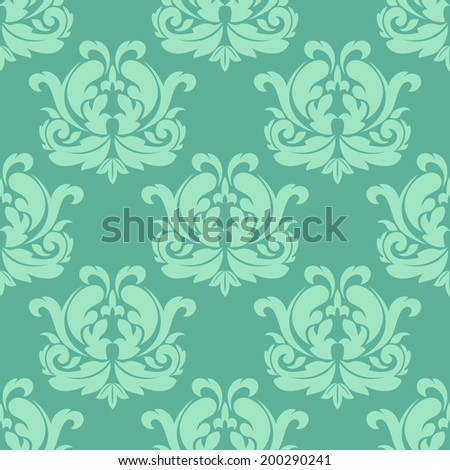 Light green seamless damask pattern with decorative floral elements